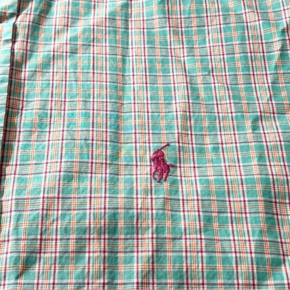 POLO Ralph Lauren Men's Plaid Short Sleeve Button Down Shirt Green Pink. Sz Med
